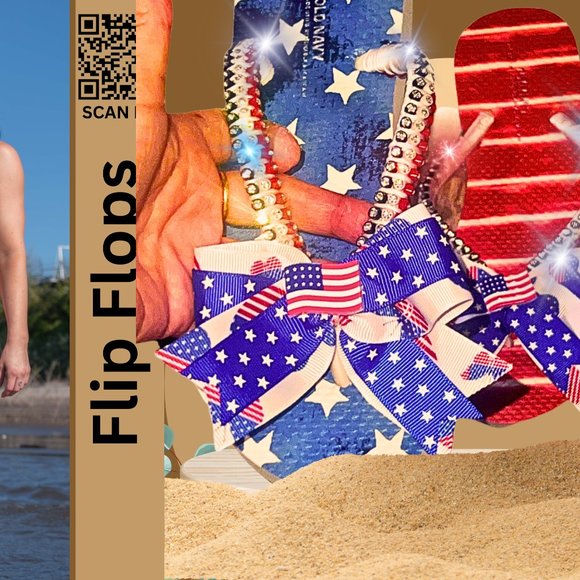 Old Navy Flip Flops, Crystal Trimmings, American Flag, 4th of July, USA Sandals - Picture 5 of 16